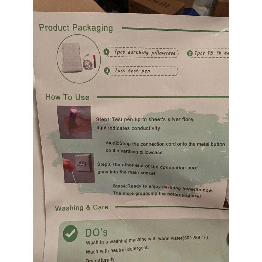ALI KING Grounding Pillowcase 20x36 Green Cotton/Silver Fiber Breathable